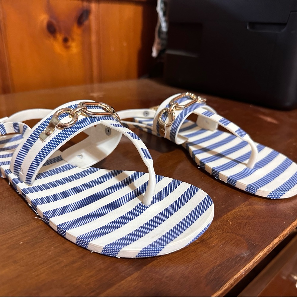 NWT Kate Spade Polly Sandals blue cream stripped Size 7